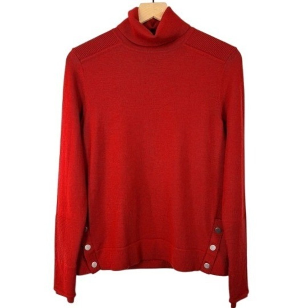 Athleta Red Merino Wool Blend Turtleneck Sweater Snap Side Vent‎ Womens Small